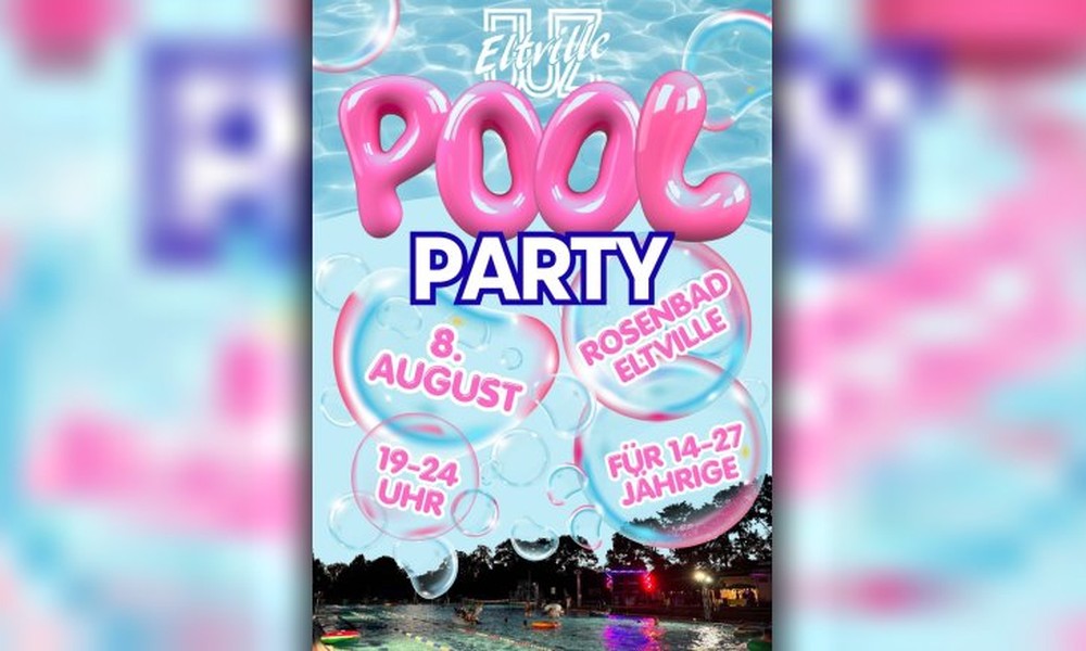 Eltville: Poolparty im Rosenbad für 14- bis 27-Jährige mit geänderten Badezeiten am 8. August Eltville: Poolparty im Rosenbad für 14- bis 27-Jährige mit geänderten Badezeiten am 8. August