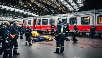 Mann im Hauptbahnhof Frankfurt von S-Bahn mitgezogen