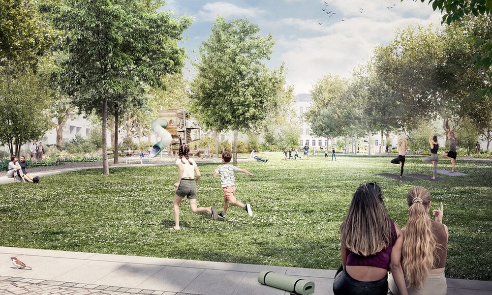 Sieben große Platanen markieren sichtbaren Beginn des Elsässer Parks im Westend Sieben große Platanen markieren sichtbaren Beginn des Elsässer Parks im Westend